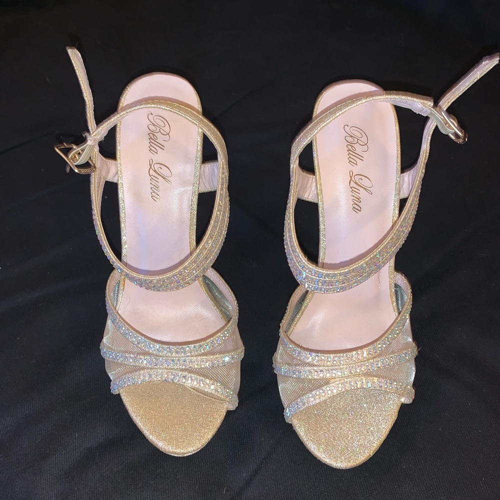 Gold and silver sparkly heels
